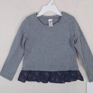 OshKosh Long Sleeve Cotton Peplum Top Blouse Size 4 Gray w/‎ Ruffle Hem